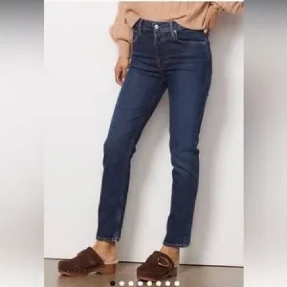 Womens Agolde Riley Long Blue Dark Wash Style A9090B-1255 Button-Fly Jeans 23 *